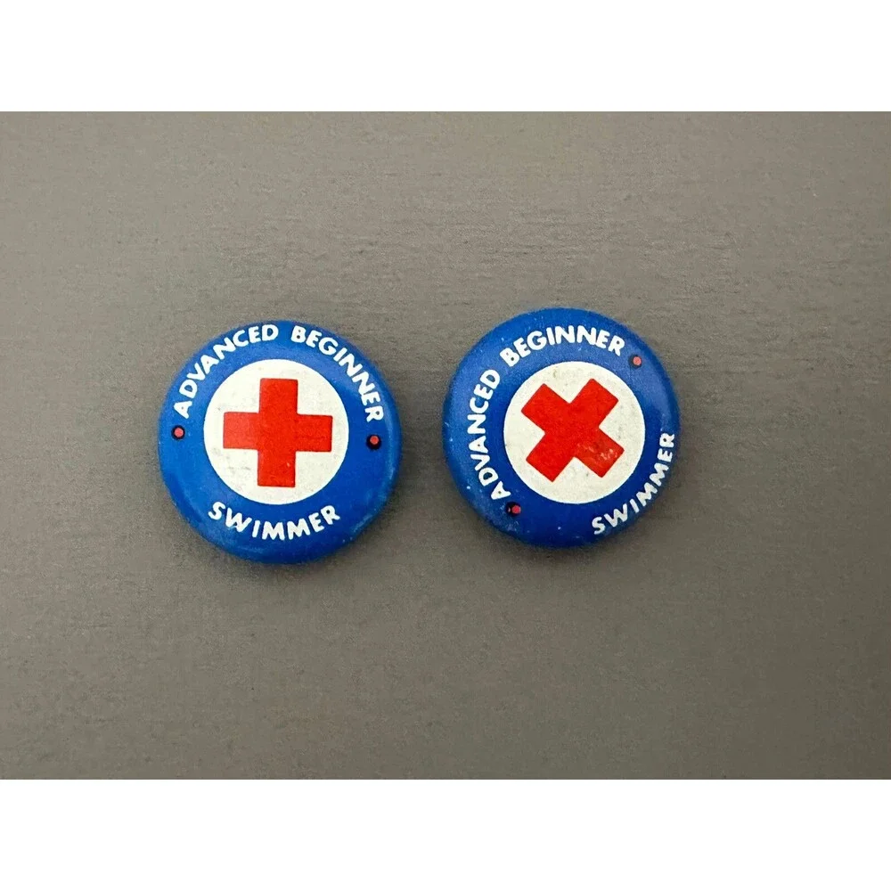 Lot Of 2 Vintage Red Cross Pins Advanced Beginner Swimmer